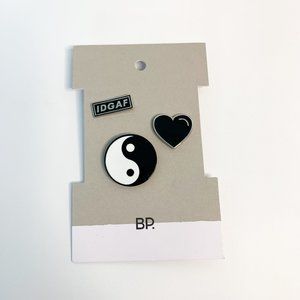 NEW BP IDGAF black white yin yang enamel heart pin set